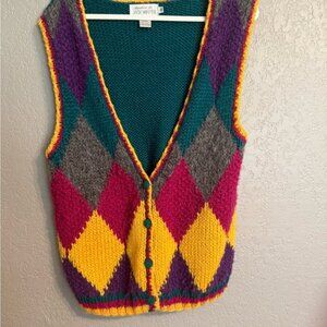 Vintage 80’s Jack Winter Women's Argyle V-Neck Sweater Vest Medium